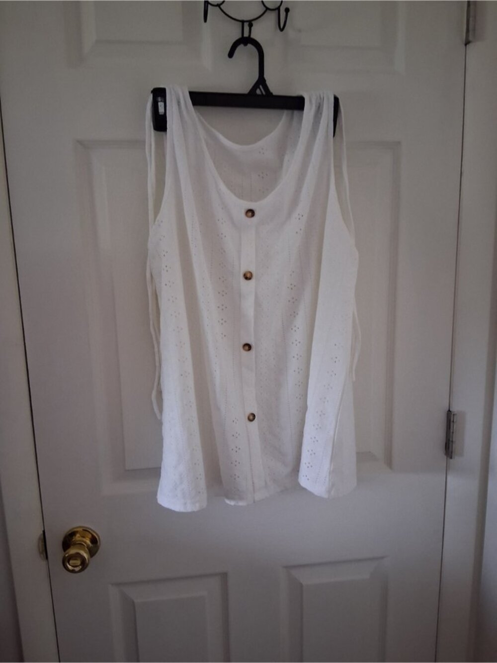 Sleeveless White Eyelet Button-Front Tank Top